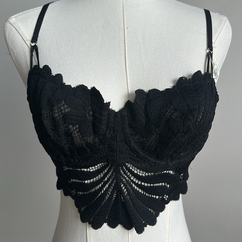 aerie Black Lace Longline Bralette
